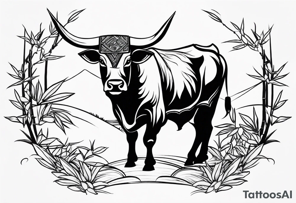 vietnamese ox with bamboo surrounding it tattoo idea