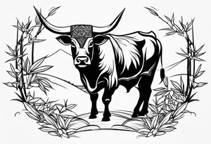 vietnamese ox with bamboo surrounding it tattoo idea