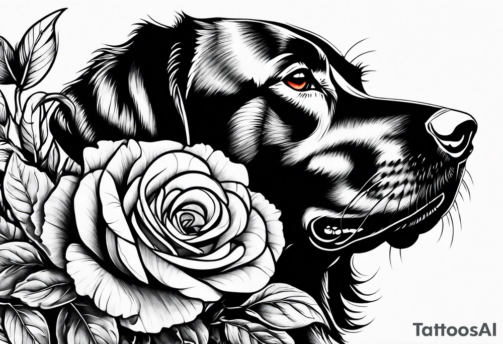 dog eating a rose bush tattoo idea