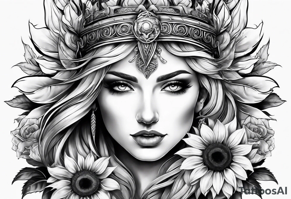 Sunflower viking sleeve tattoo idea