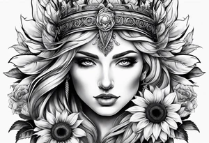Sunflower viking sleeve tattoo idea