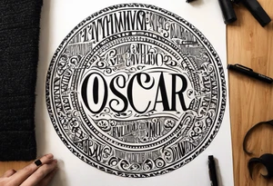 the words Oscar Embla & Emil in a circle tattoo idea