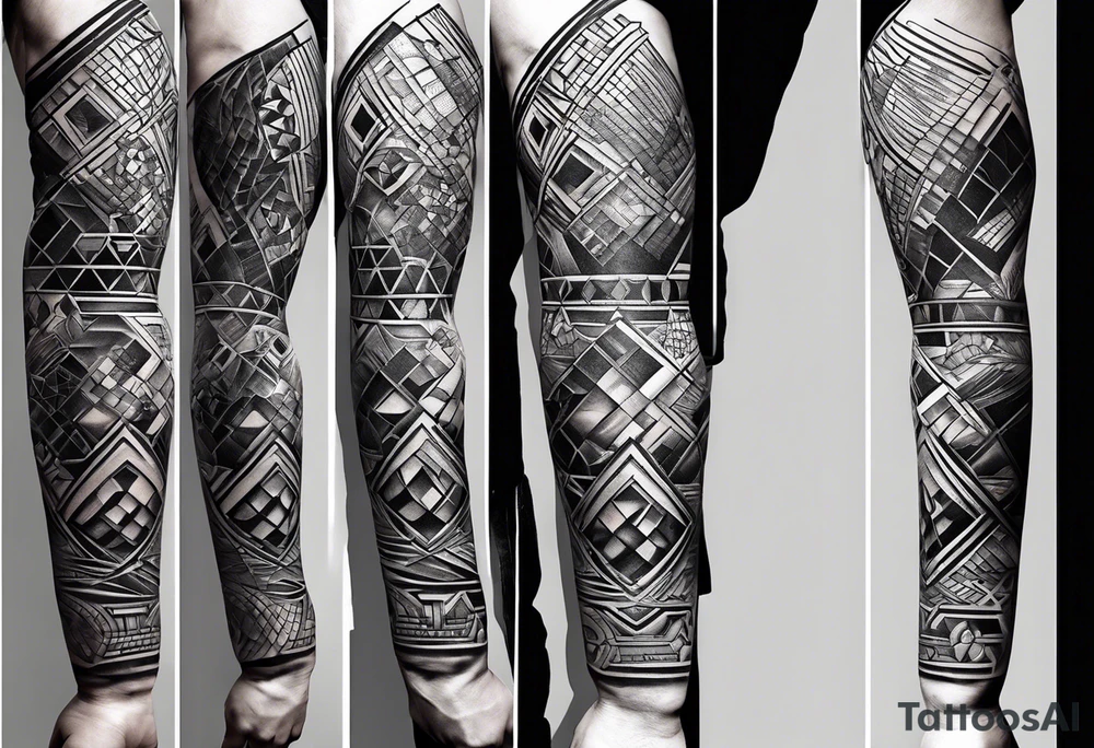 A full sleeve for the forearm with a geometric design with squares and circles tattoo idea
