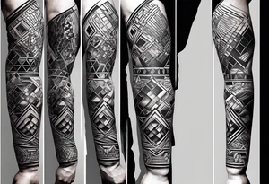 A full sleeve for the forearm with a geometric design with squares and circles tattoo idea