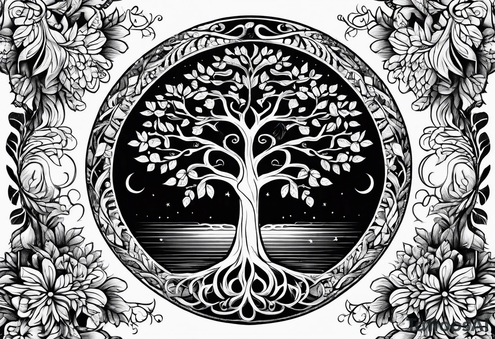 Nordic tree of life made of two seperate trees twisting together tattoo idea