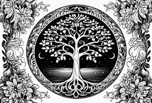 Nordic tree of life made of two seperate trees twisting together tattoo idea