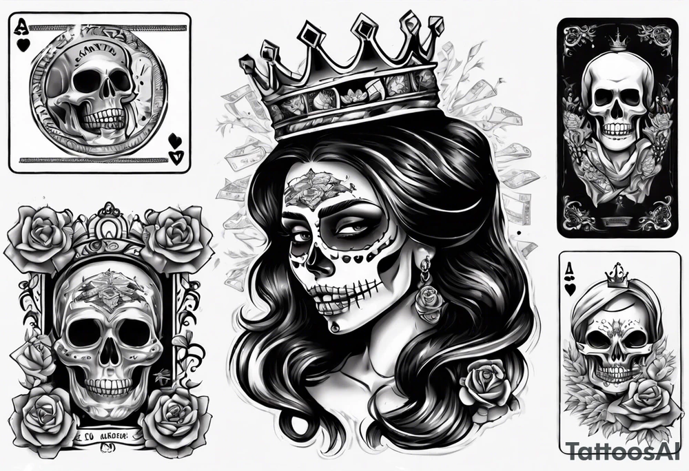 santa la muerta with money and crown
on the card tattoo idea