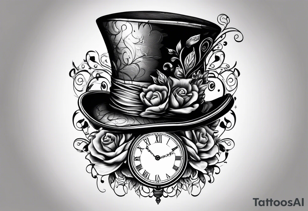 Mad hatter hat on pocket watch tattoo idea