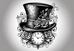 Mad hatter hat on pocket watch tattoo idea