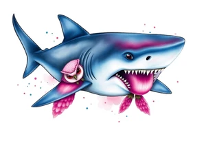 Hammerhead shark eating a pink owl tattoo idea