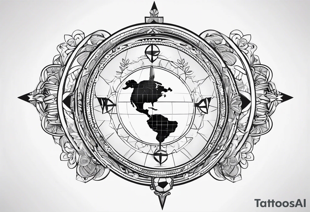 Colombia map with compass and soccer on fore arm tattoo idea