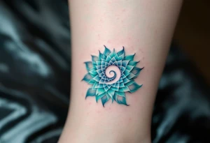 A soft teal and mint spiral fading into pale skin, symbolizing serenity and balance. tattoo idea