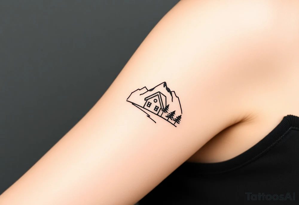 Mountains framed by a cabin window tattoo idea