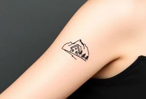 Mountains framed by a cabin window tattoo idea