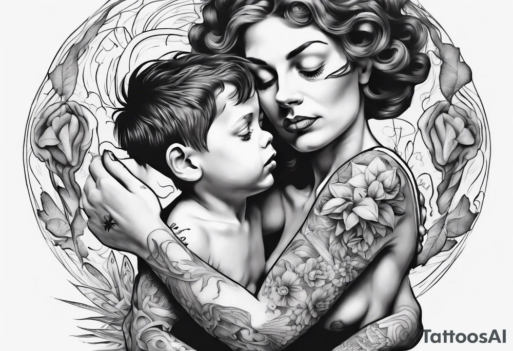 Mother hugging her son tattoo idea