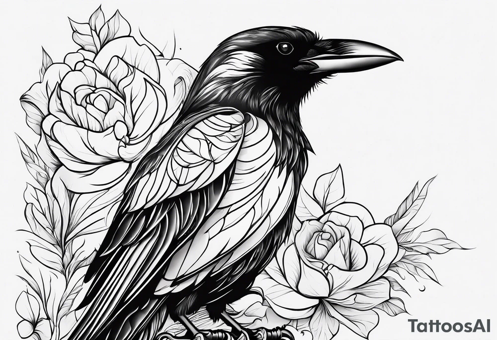 simple crow tattoo line artwork tattoo idea
