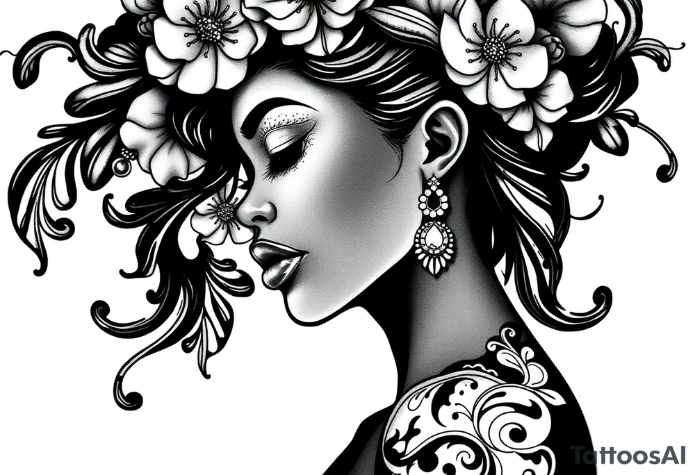 black woman stepping into a stronger, wiser version of yourself tattoo idea