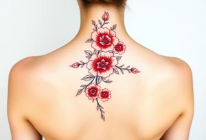 Floral red ink spine tattoo tattoo idea