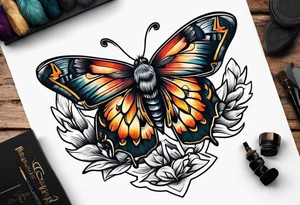 Moth flying near a campfire tattoo idea