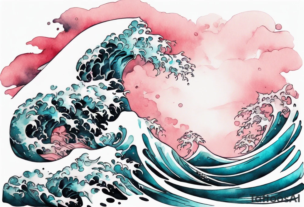 a beautiful turquoise pink and white sea  Aido-Hwedo rising from the waves of the ocean tattoo idea