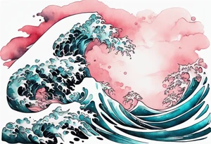 a beautiful turquoise pink and white sea  Aido-Hwedo rising from the waves of the ocean tattoo idea