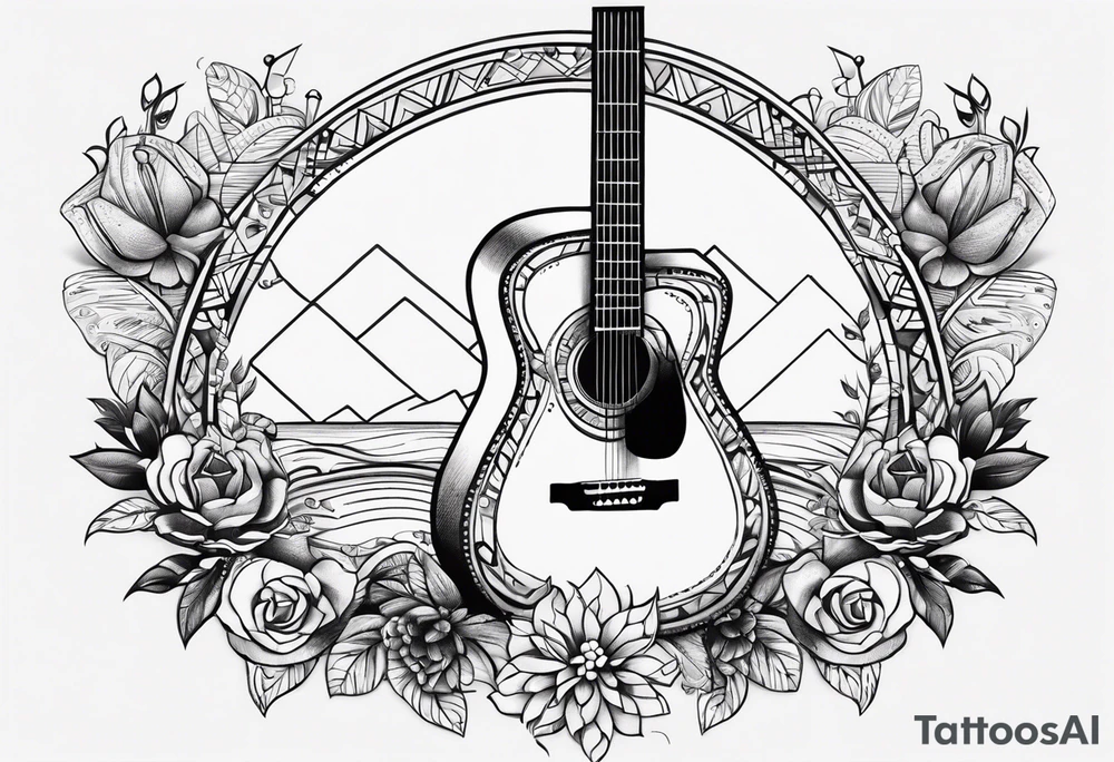 folk guitar on the calf tattoo idea