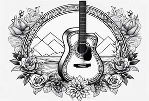 folk guitar on the calf tattoo idea