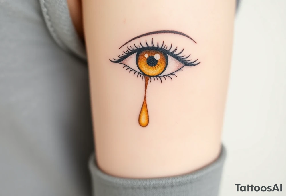 teardrop dripping from the eye, in shades of golden yellow and pale peach tattoo idea