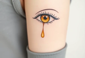 teardrop dripping from the eye, in shades of golden yellow and pale peach tattoo idea