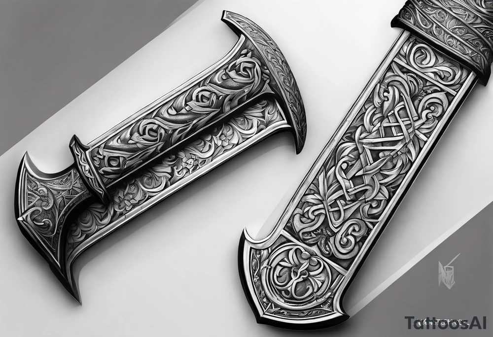 Valhalla sword stairs axe tattoo idea