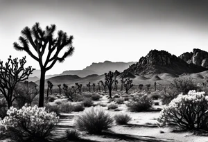 Single Joshua tree and bushes tattoo idea