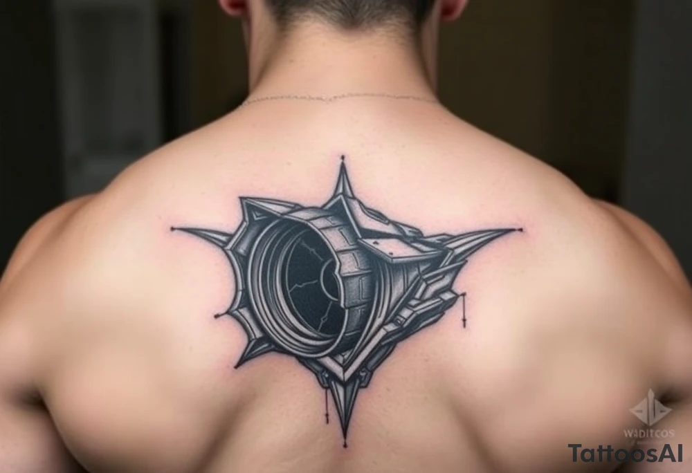 a back tattoo that looks like an exhaust vent, make it look more futuristic tattoo idea