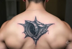 a back tattoo that looks like an exhaust vent, make it look more futuristic tattoo idea