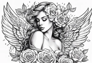 rose wit petals falling onto angel constantly sweeping the petals tattoo idea