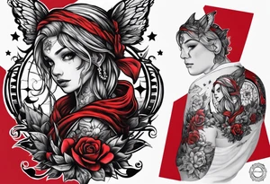 black and red childhood trauma half sleeve tattoo idea