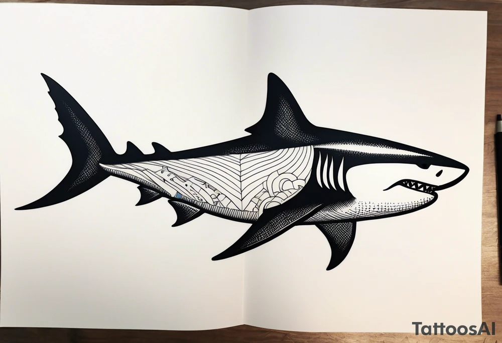 a shark blackwork tattoo for my calf tattoo idea
