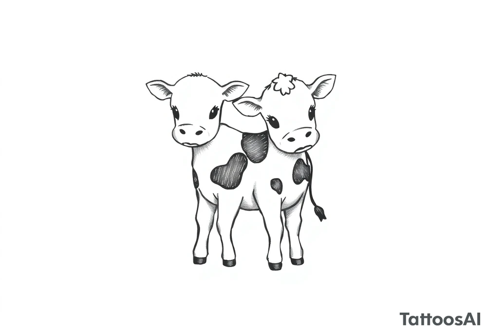 small cute black and white patched baby cow tattoo idea
