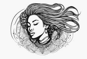 Draw a women head with dread locks flying in the air tattoo idea
