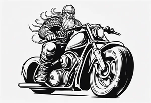 Viking riding a motorcycle from the front view tattoo idea