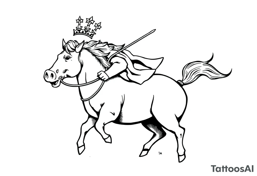 king fat pig in a battle with a horse tattoo idea