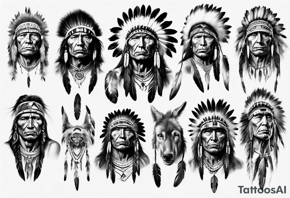 Native American theme man photorealism tattoo idea
