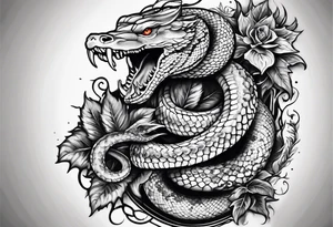 sleeve tattoo with a hydra snake, gun, weed symbol tattoo idea