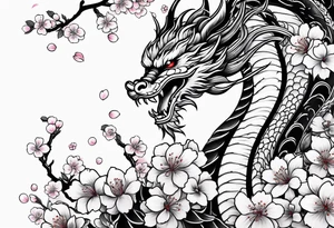 Japanese dragon cherry blossoms tattoo idea