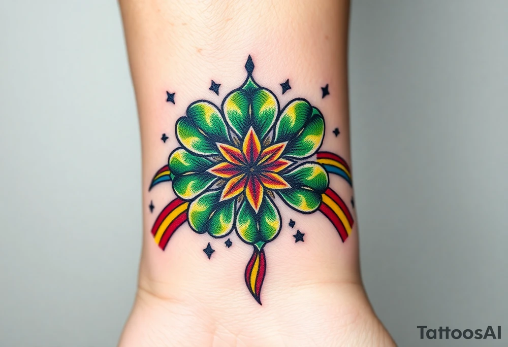 Star four leaf clovers and rainbows tattoo idea