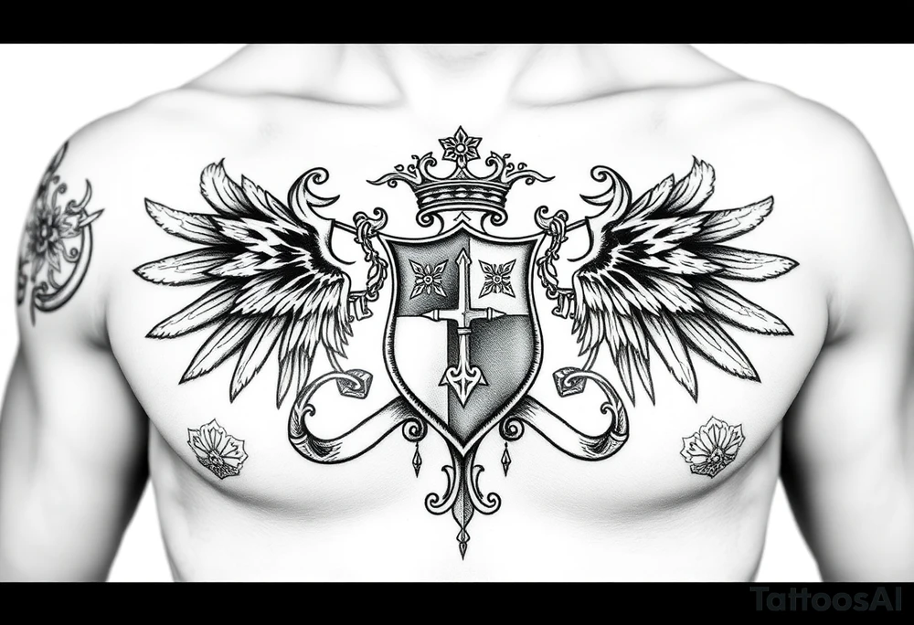 Powerful mideval Irish family crest for a full chest tattoo tattoo idea