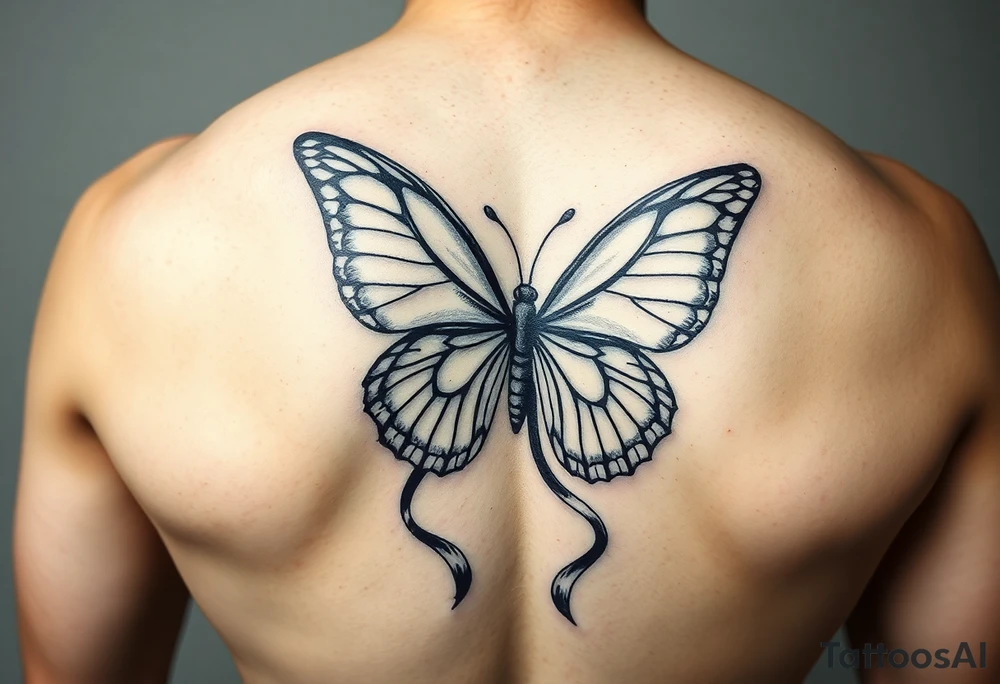 ethereal butterfly with flowing silk ribbons in moonlight tattoo idea