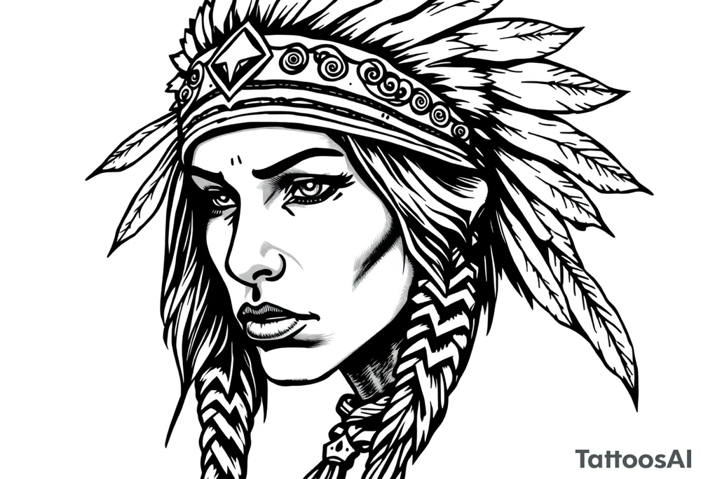 Fierce Female Native American with headband tattoo idea