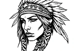 Fierce Female Native American with headband tattoo idea