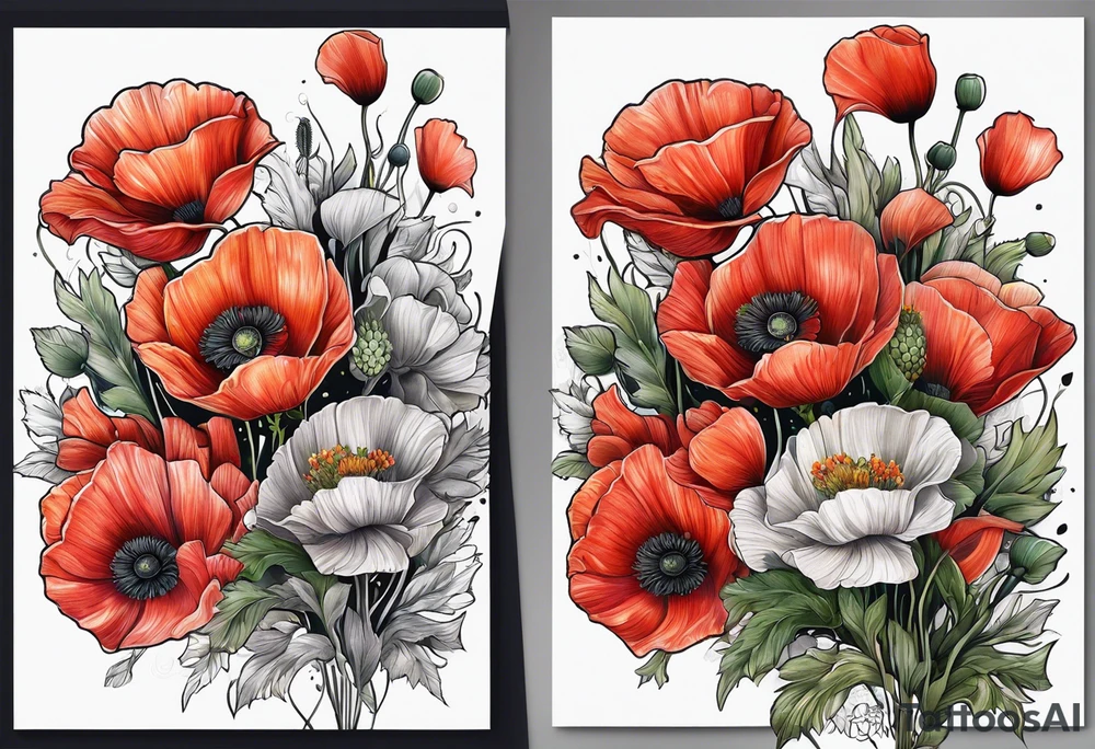 Poppy bouquet tattoo idea