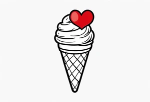 sketch chocolate chip ice cream cone with one red heart tattoo idea